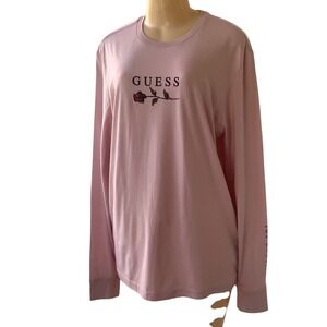 Guess Los Angeles Pink Rose Snake Graphic Long Sleeve Tee Shirt Women's‎ L Large